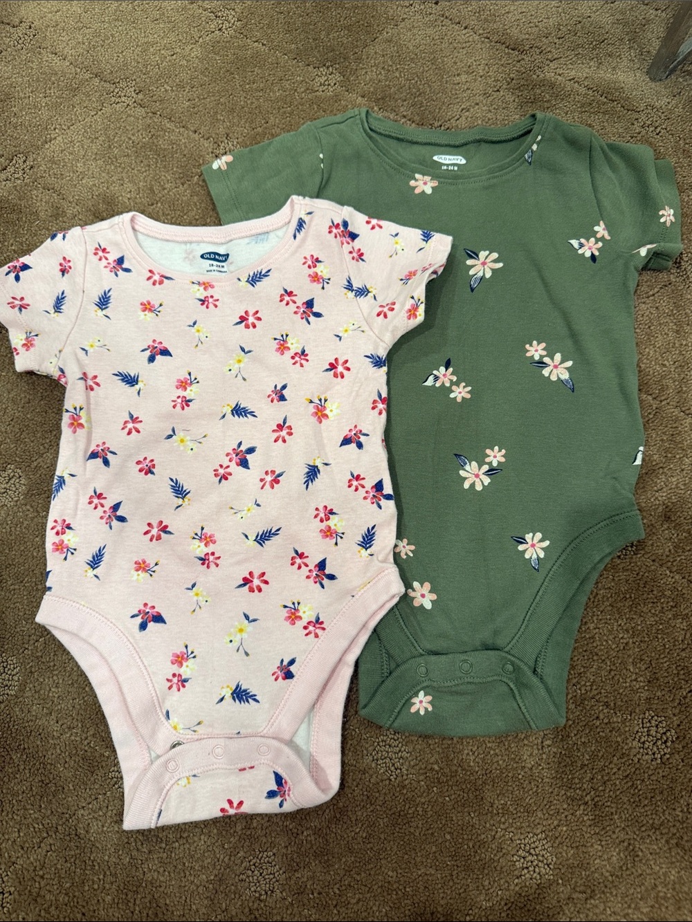 Old Navy Floral Short-Sleeve Baby One-Piece Bodysuits - Pink & Green 2 onesies